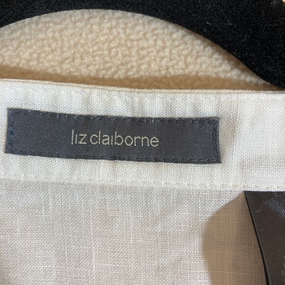 Liz Claiborne Linen Top 3X White Embroidery Button Up 3/4 Sleeve Country Coastal - Picture 5 of 10